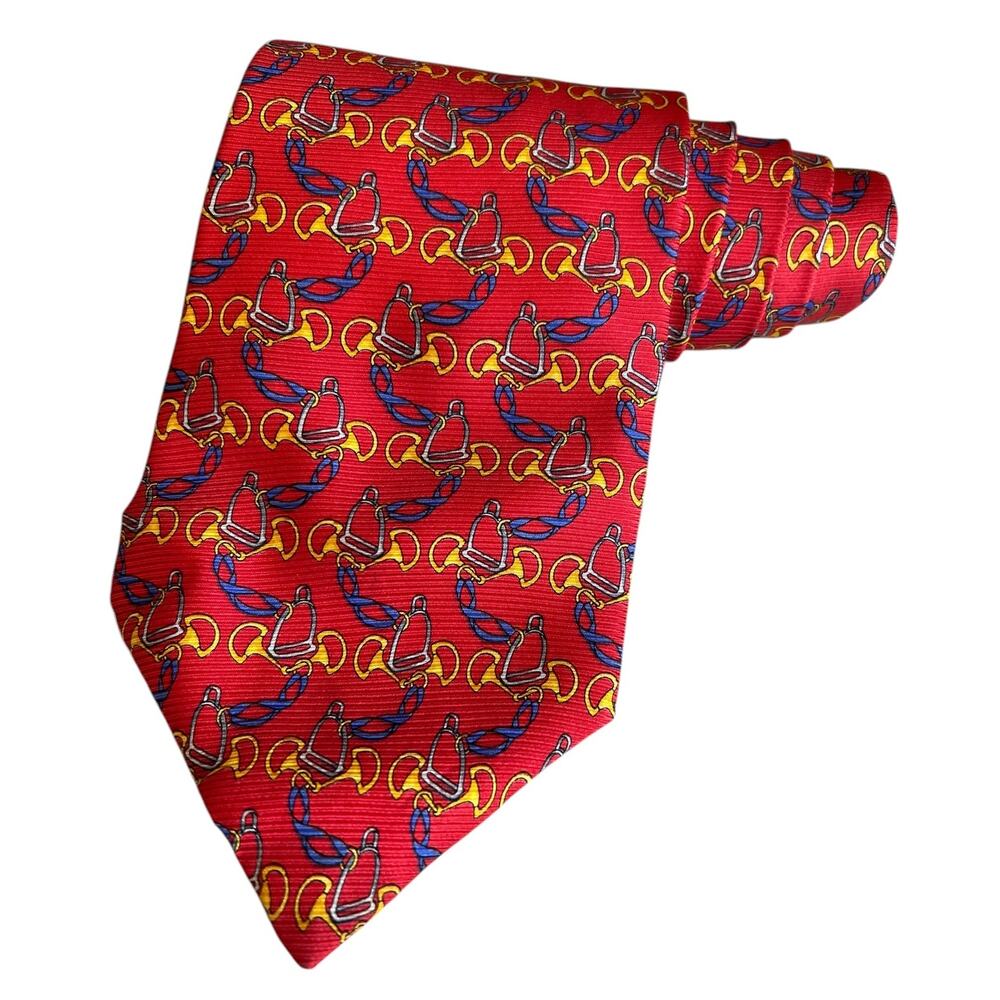 Henri Christian Paris Snaffle bit Equestrian Silk Tie Red